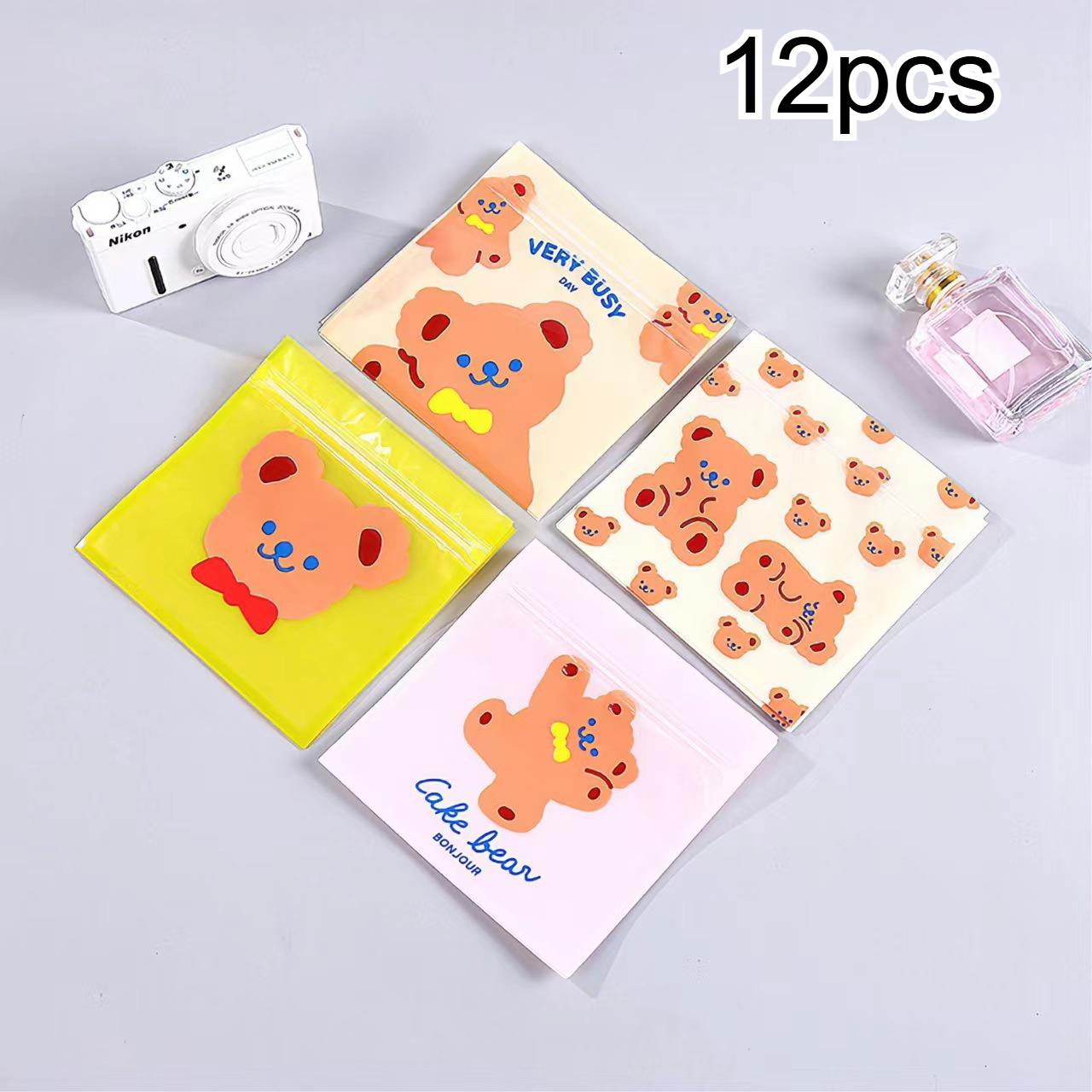 12 шт. Милый мультяшный самозаклеивающийся пакет, Дорожный пакет для хранения, Пакет для ювелирных изделий, Запечатанный пакет с принтом, Пакет для упаковки серег, пакет для хранения